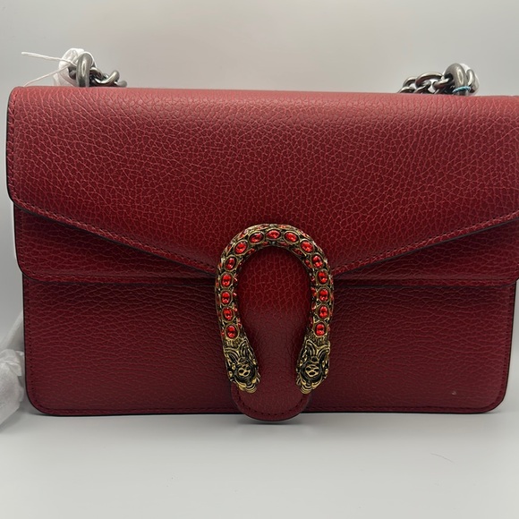 Tiffany and Fred red pebble leather purse with dragons on clasp
